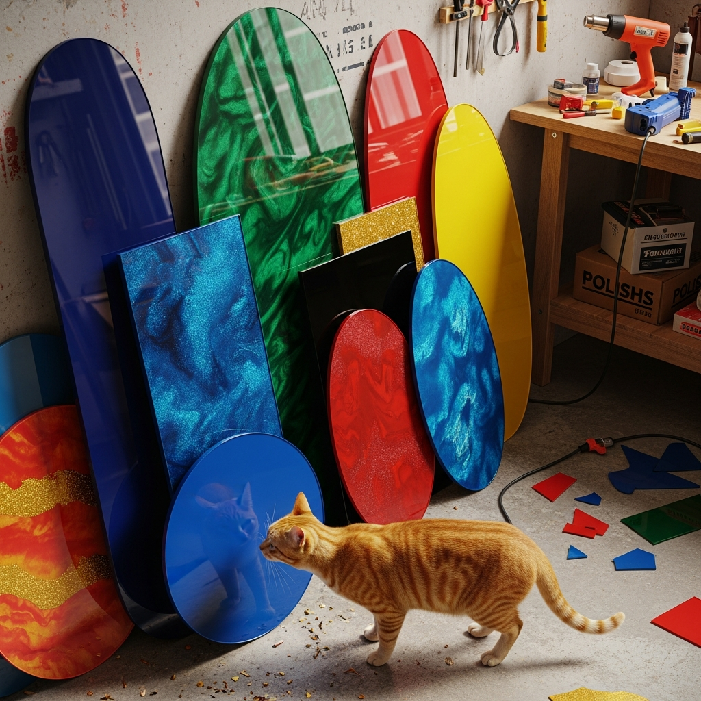 Finished acrylic signboards in a workshop