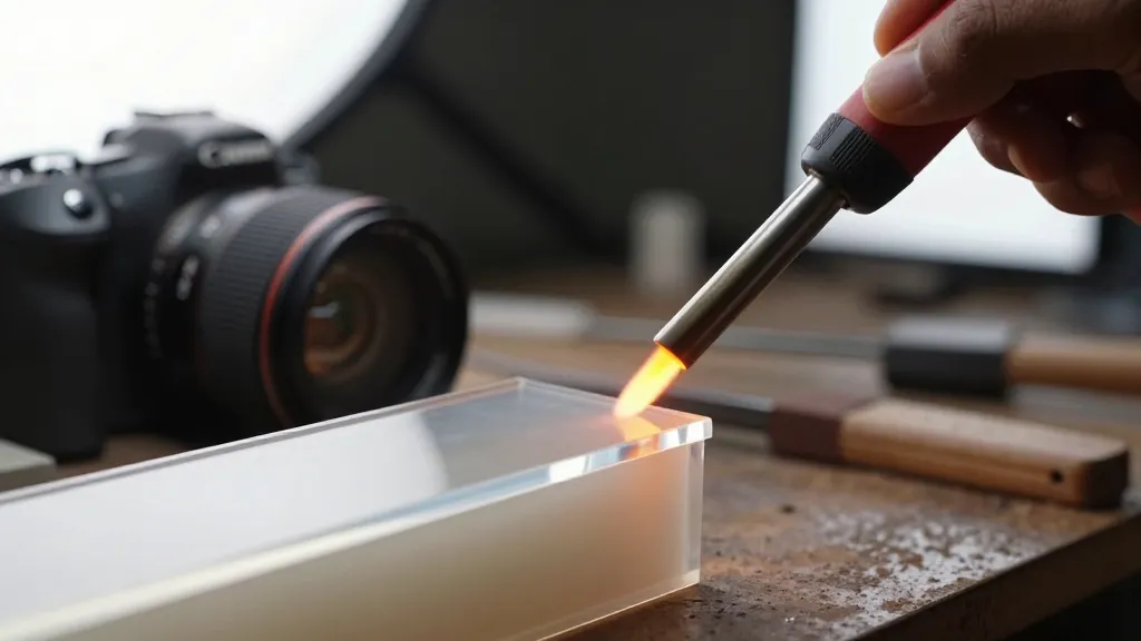 Tepi dipoleskan dengan nyalaan pada keping akrilik Malaysia untuk kualiti penyelesaian profesional