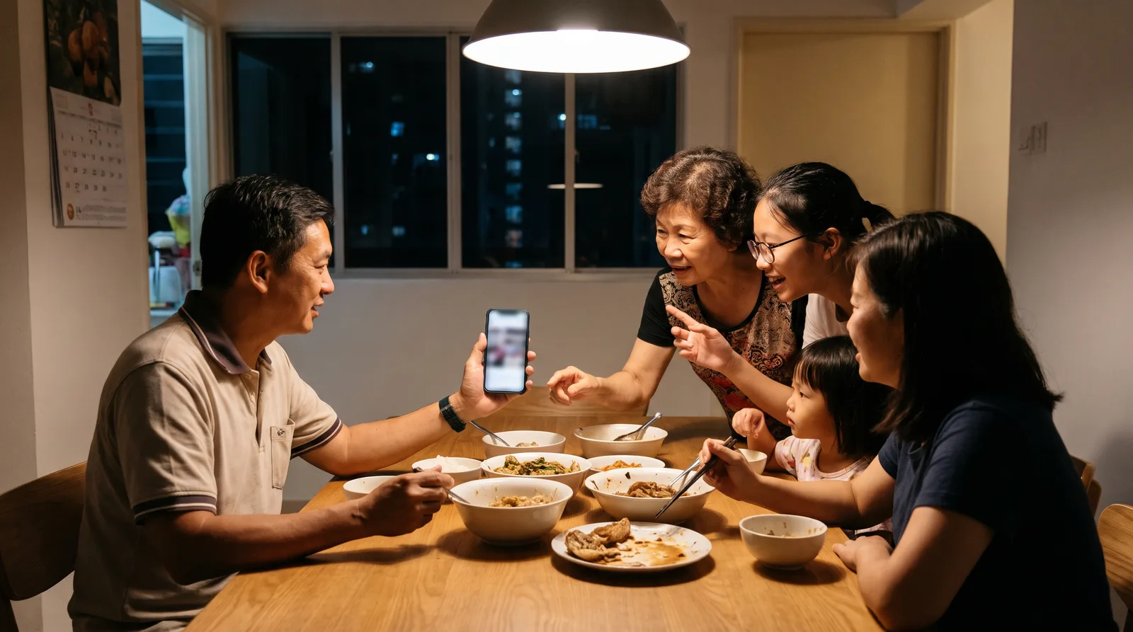 马来西亚华人一家人用手机挑选要在JPJeBid竞标的车牌号码