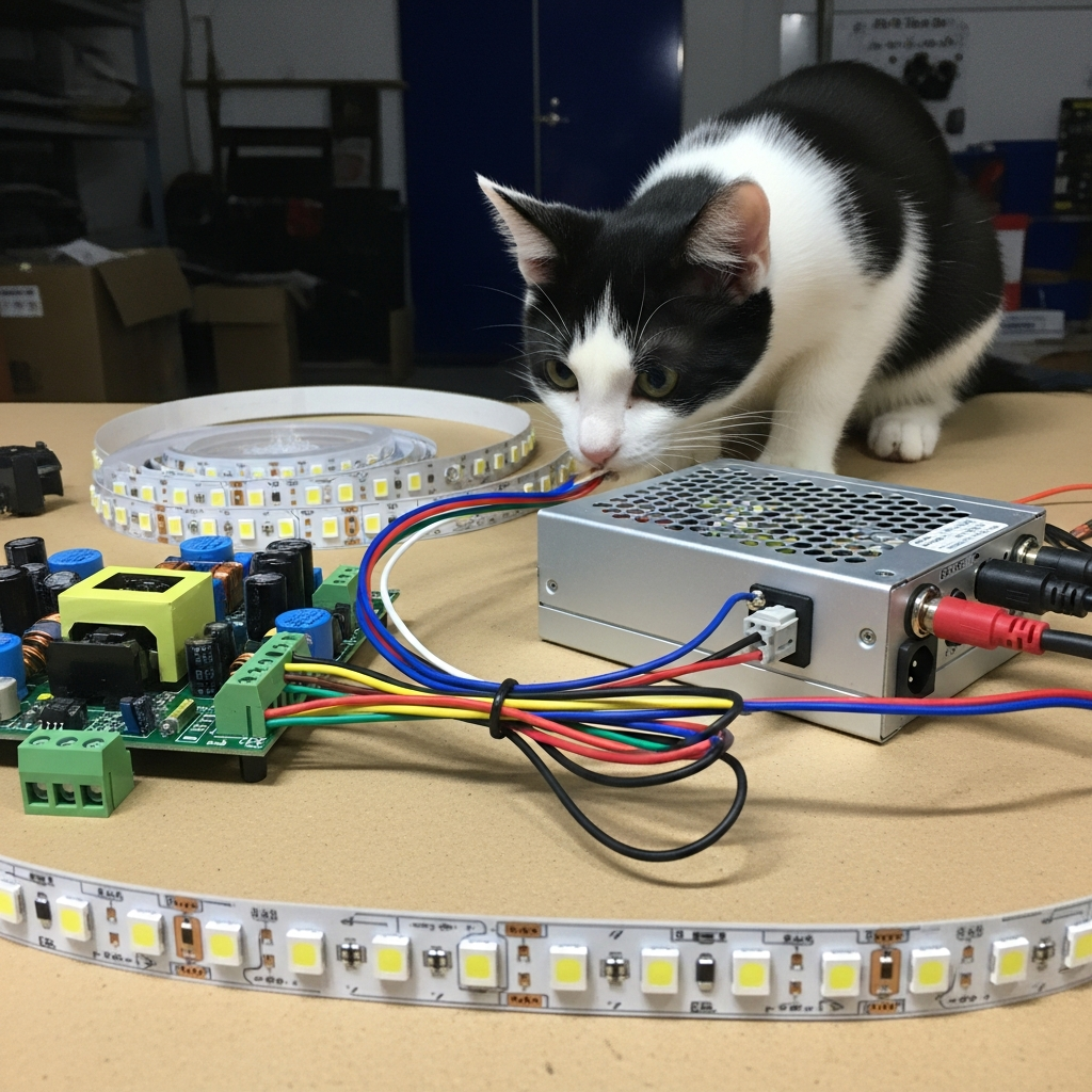 LED signboard components with black and white cat