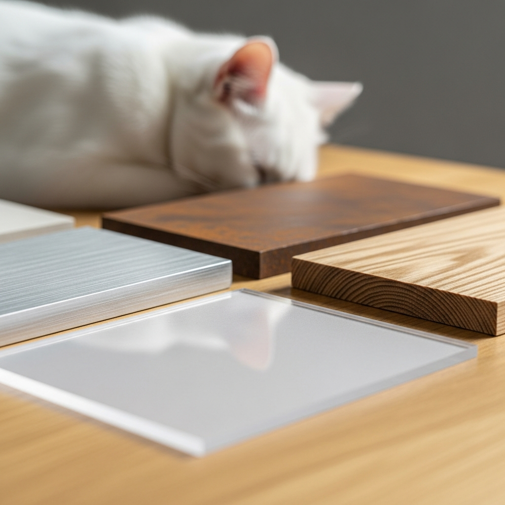 Signboard materials with white cat