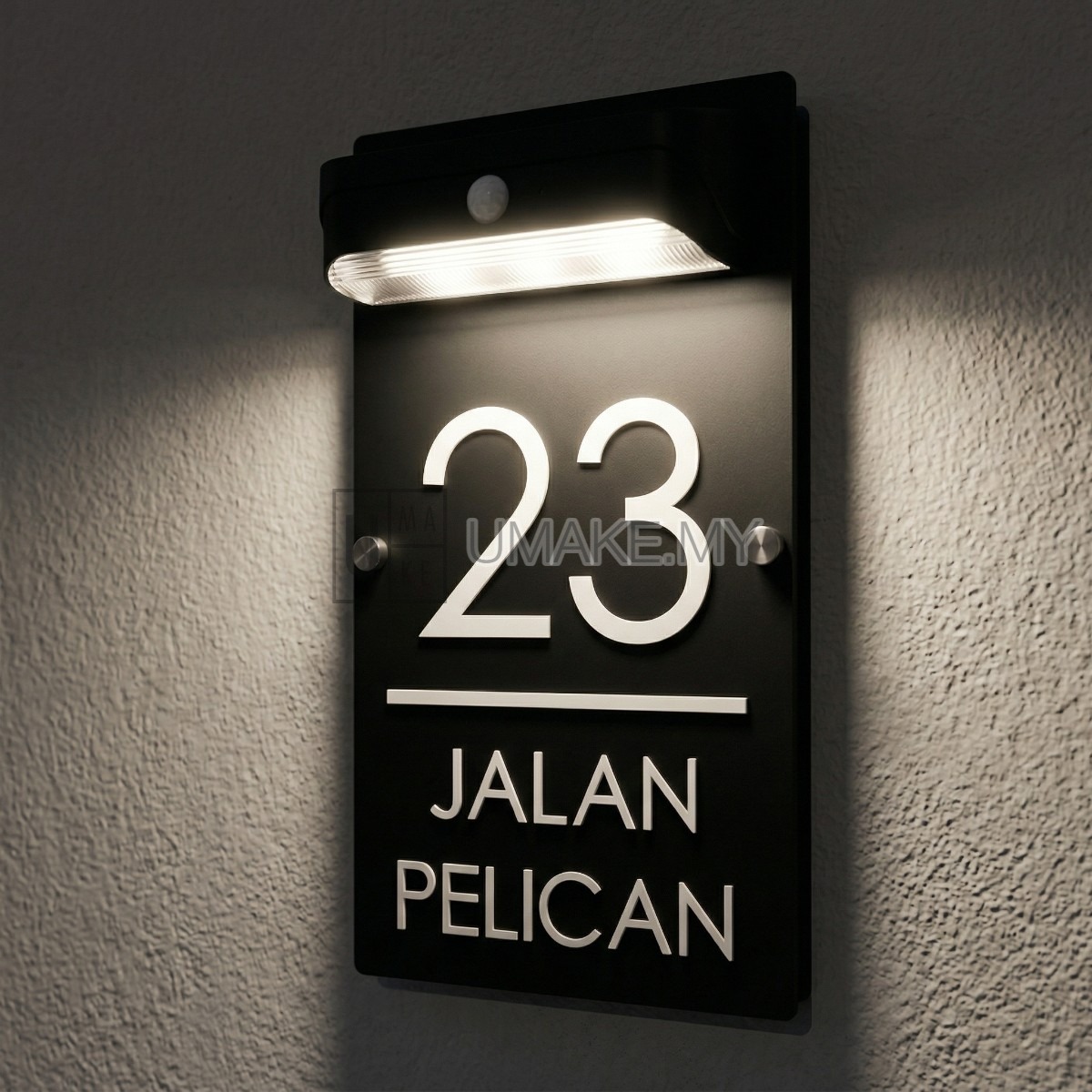 Solar LED house number plate that lights up at night by UMAKE