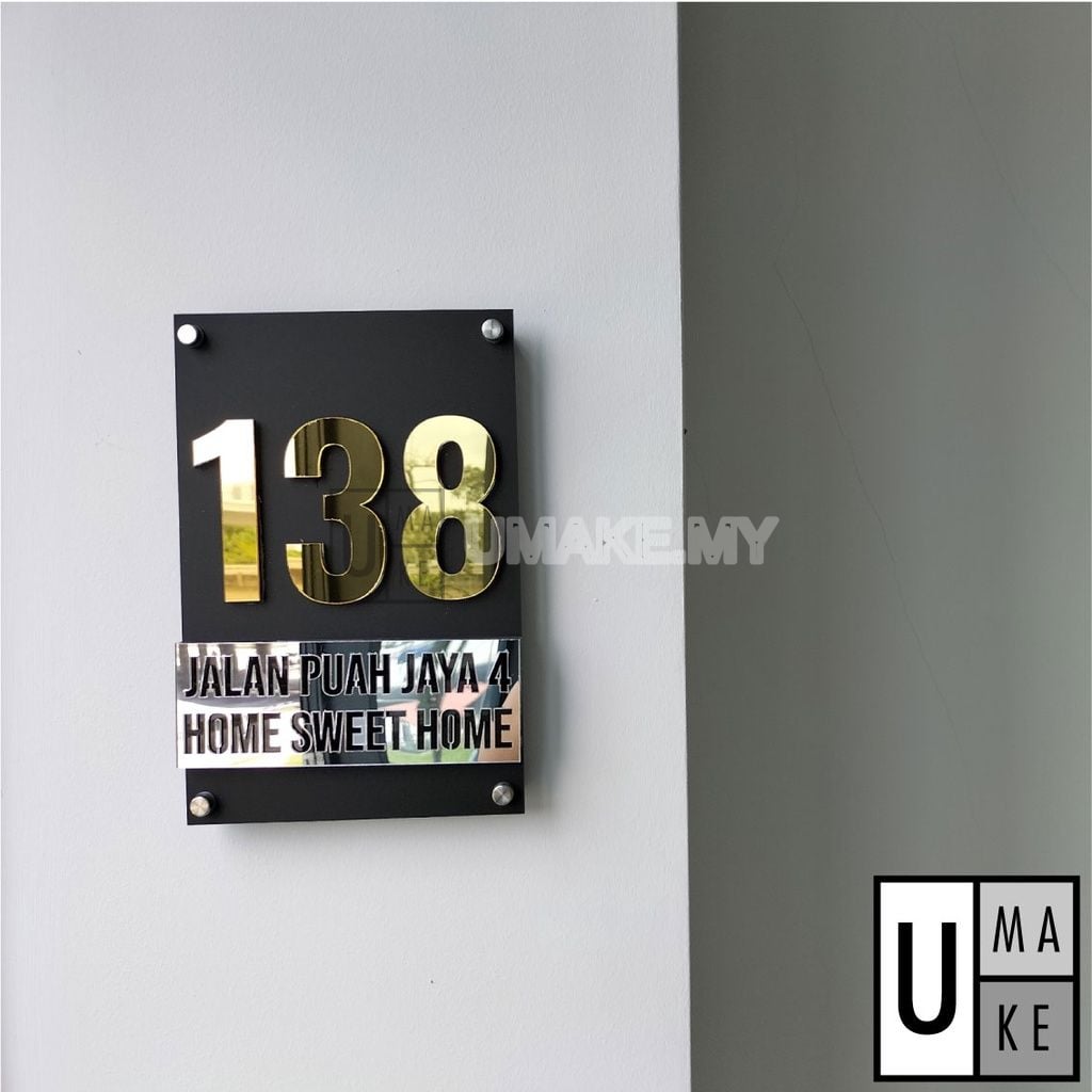 Collection of UMAKE acrylic house number plates in various styles and colours