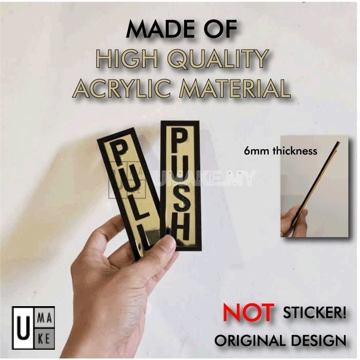 3D Acrylic Push Pull Sign in Black Gold finish for office doors