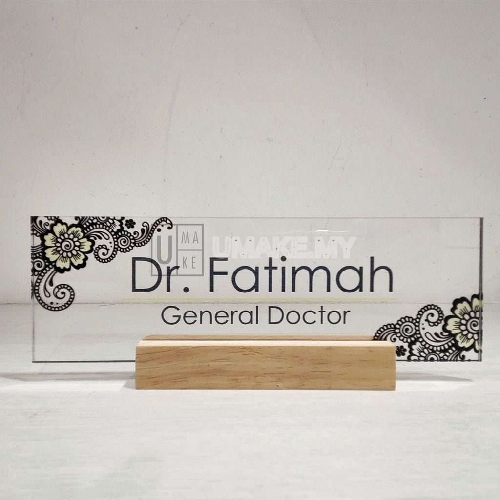 Papan Nama Meja Akrilik (Tapak Kayu)