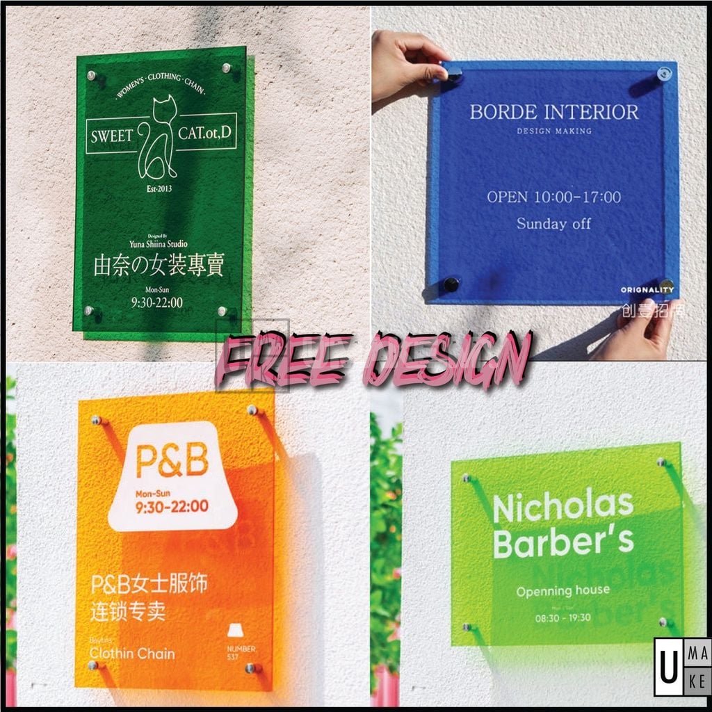 UMAKE coloured transparent acrylic business signboard for a cafe or studio