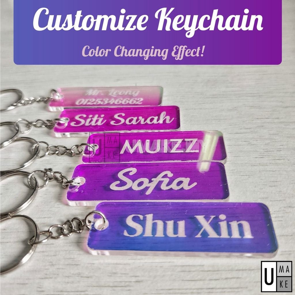 Keychain nama akrilik bertukar warna diperibadikan dengan nama