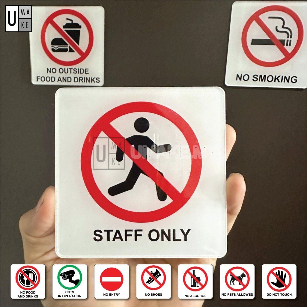 Red and white acrylic Dilarang prohibition sign by UMAKE Malaysia