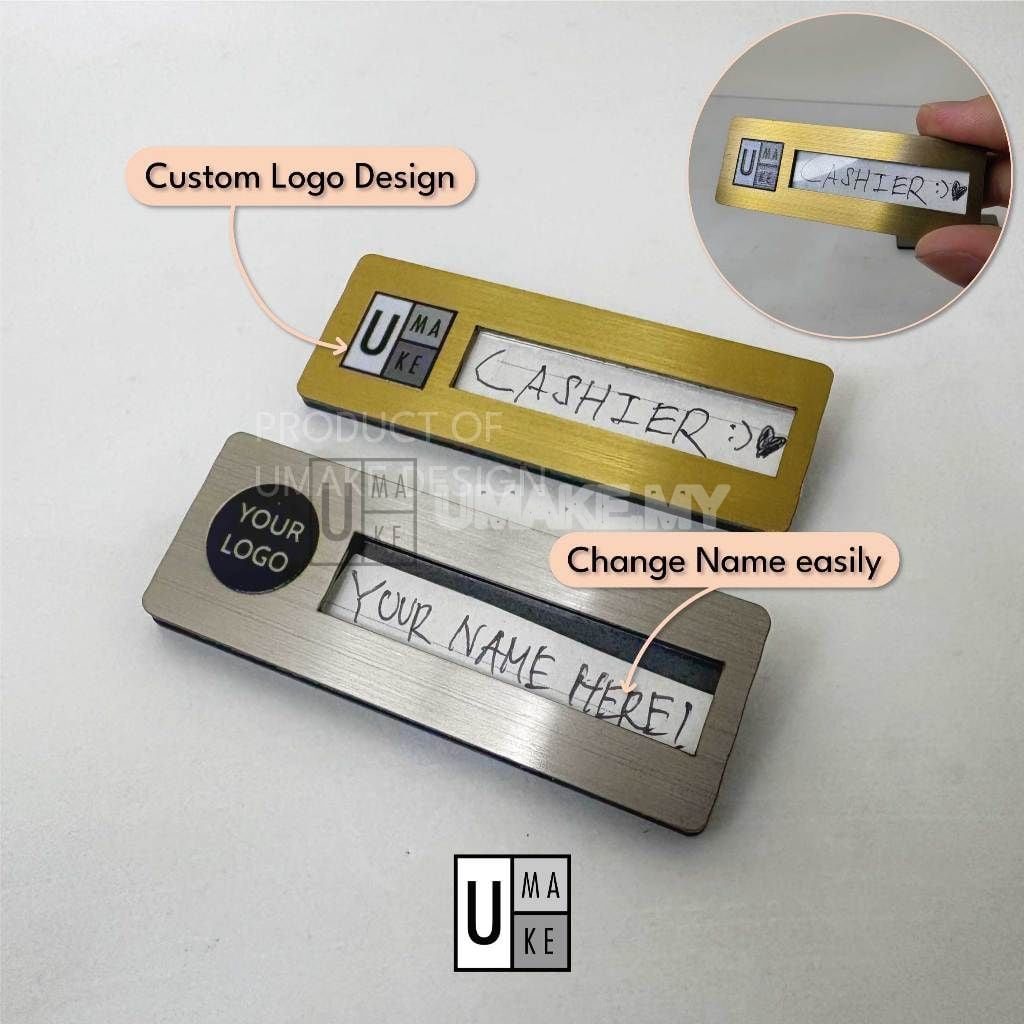 Reusable stainless steel name tag with changeable insert