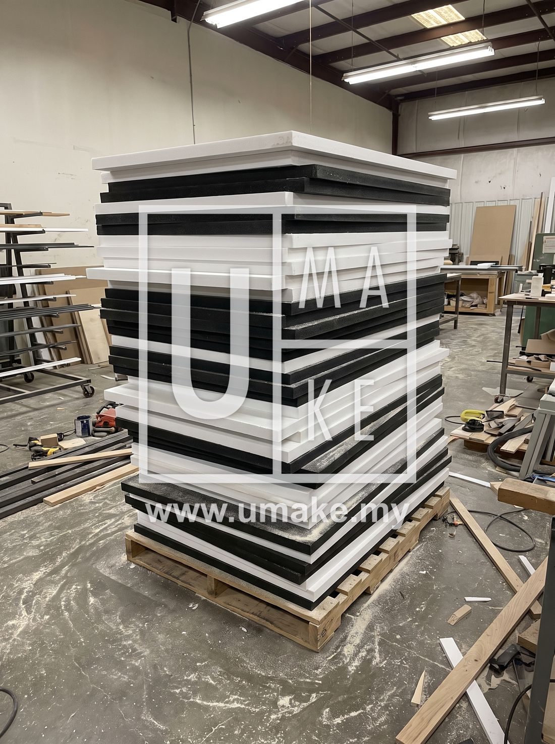 Stack of white and black PVC foam boards