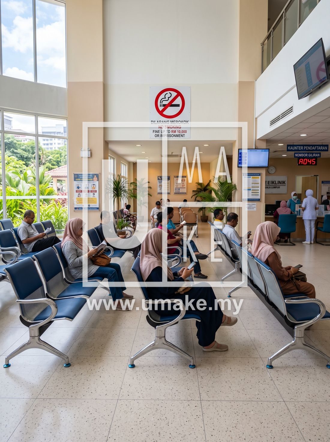 No smoking sign in a Malaysian clinic waiting room