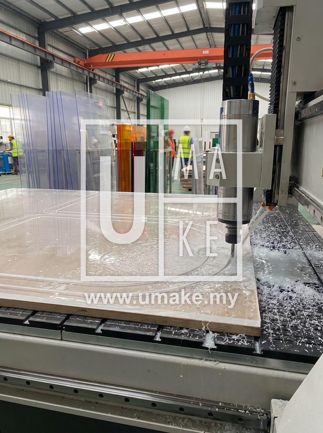 Sheets of acrylic being cut in a factory