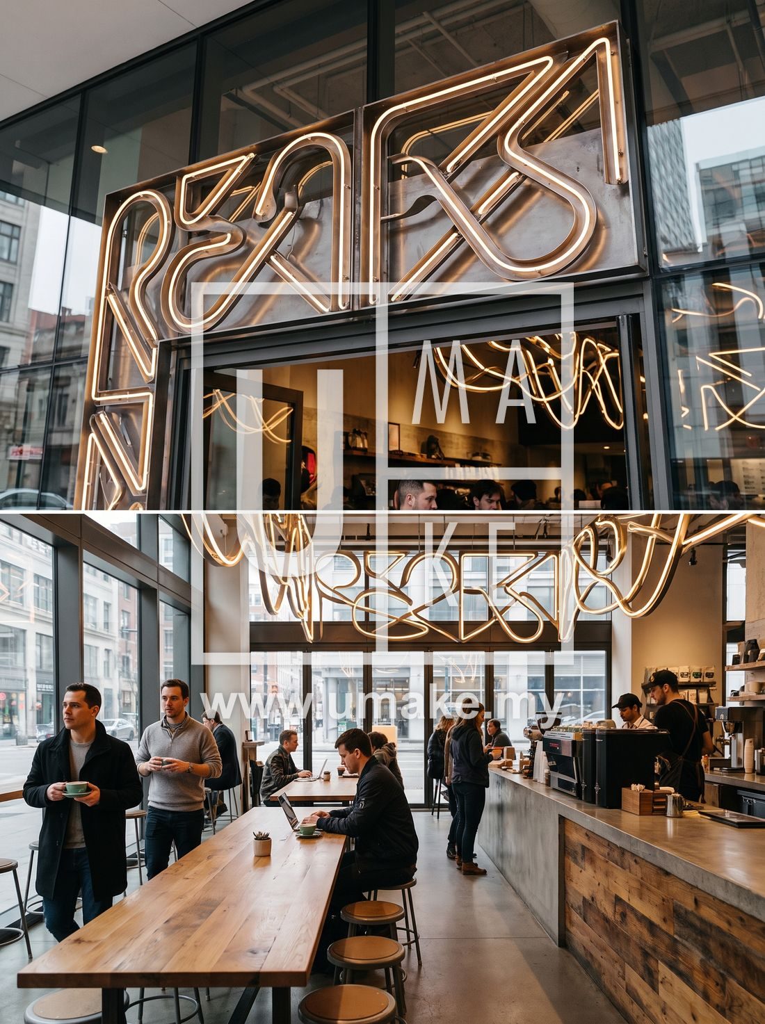 A modern cafe with attractive custom signage
