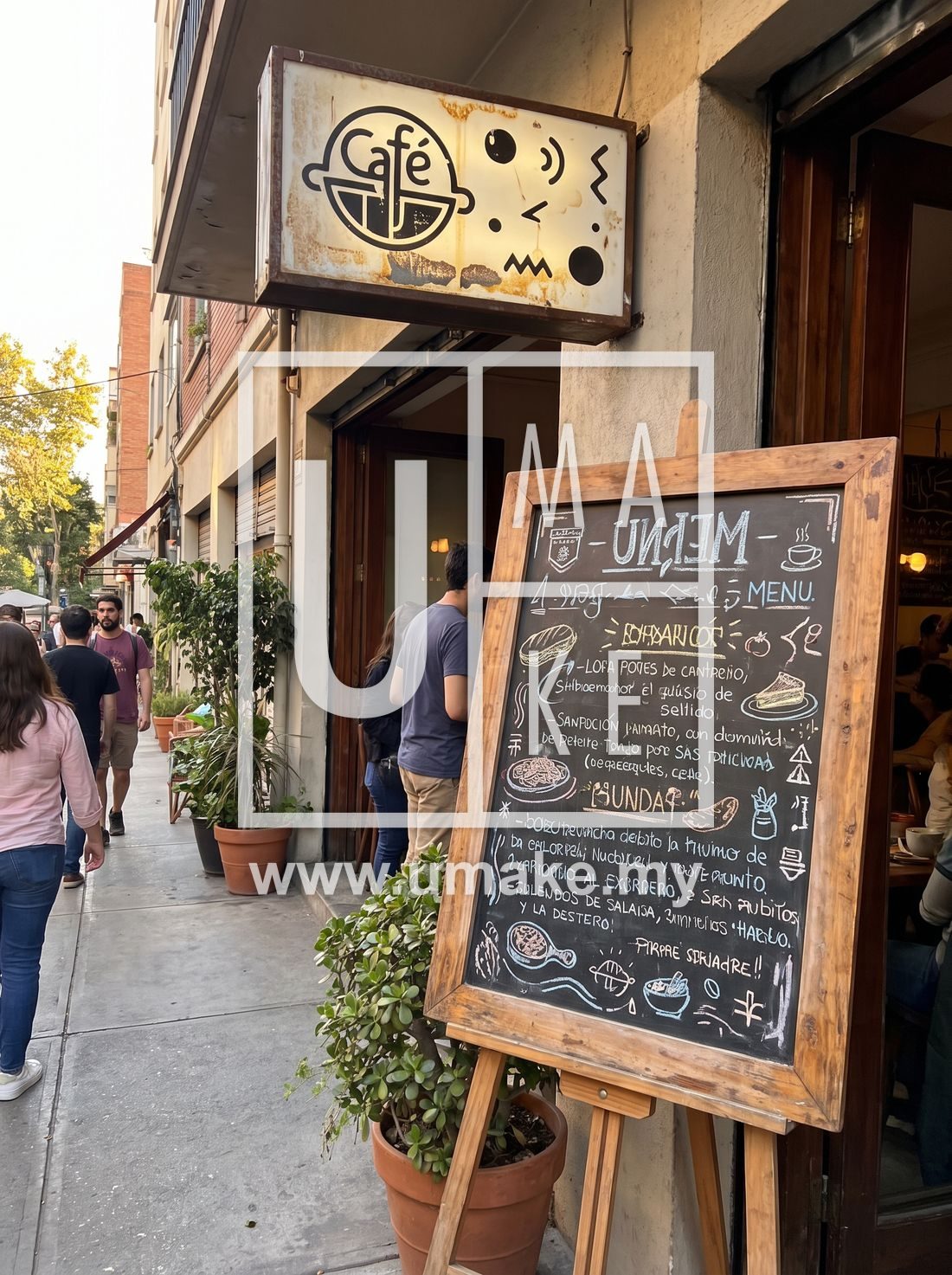 A restaurant menu board and signage attracting customers