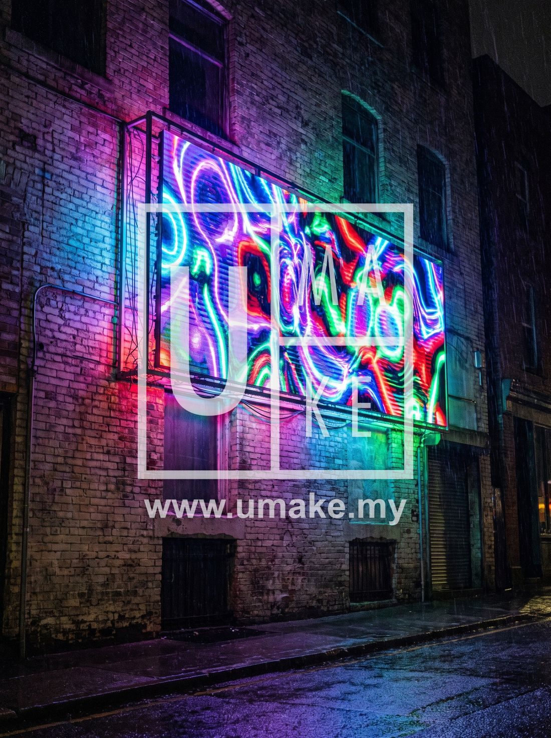 A colourful LED backlit signboard on a building facade