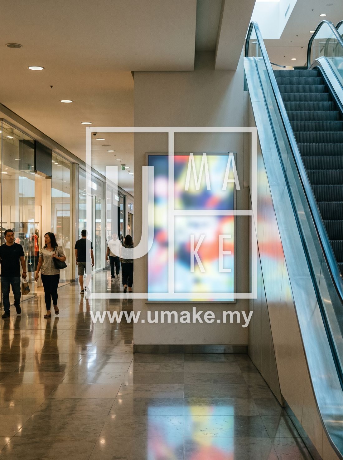 A slim fabric lightbox sign in a mall