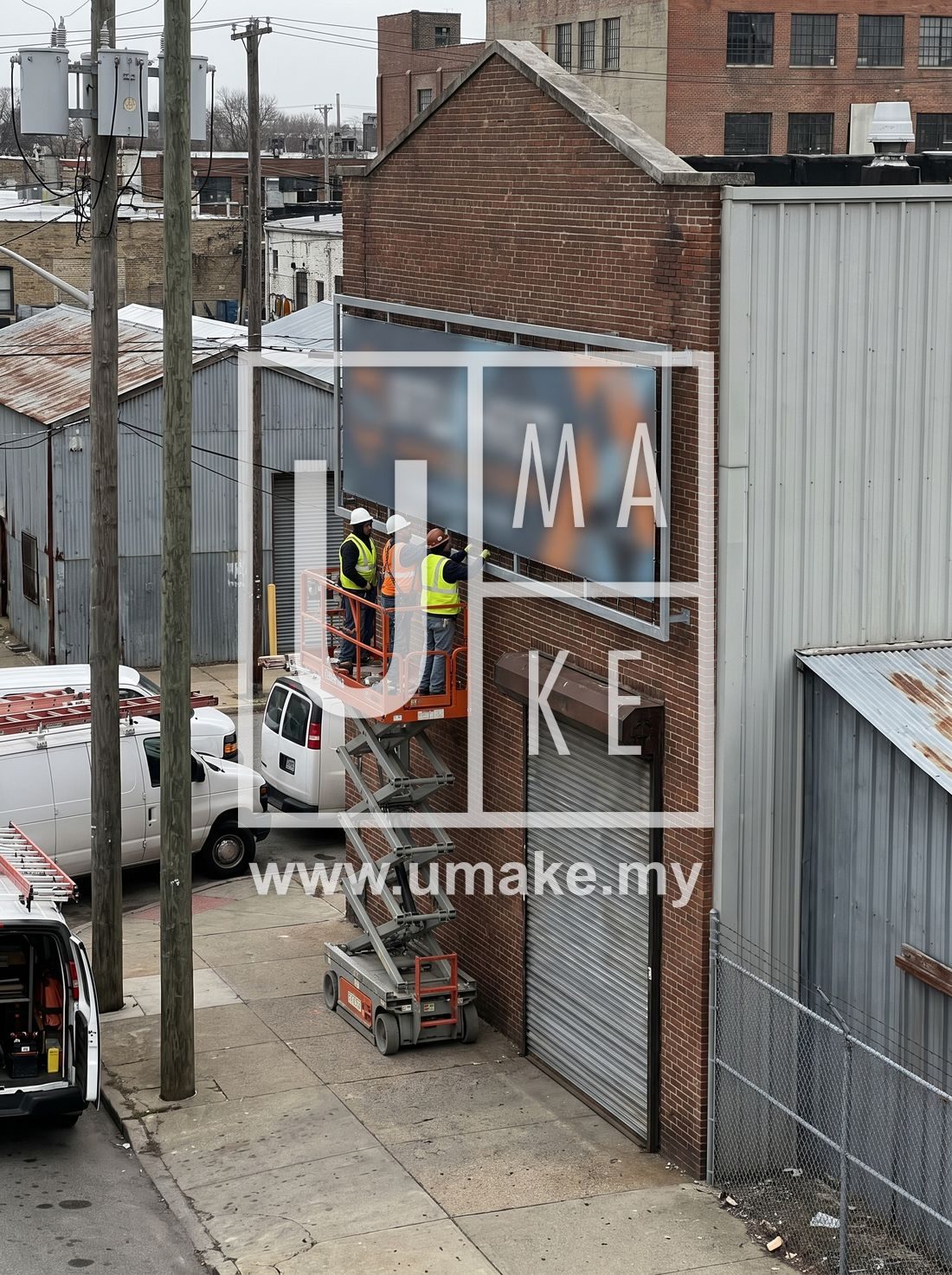 Installing a shopfront signboard in an industrial area