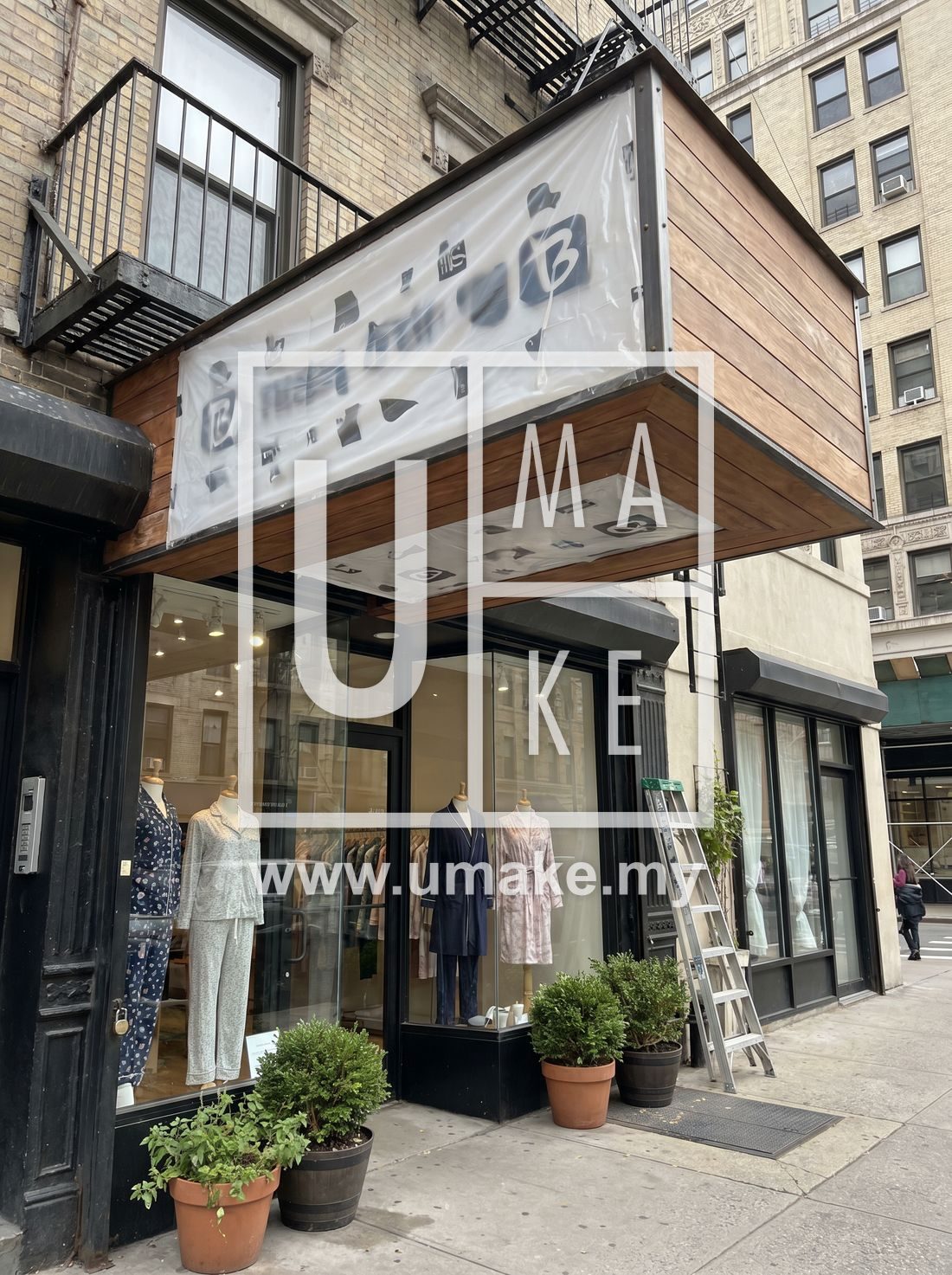 A PJ shop with a freshly installed signboard