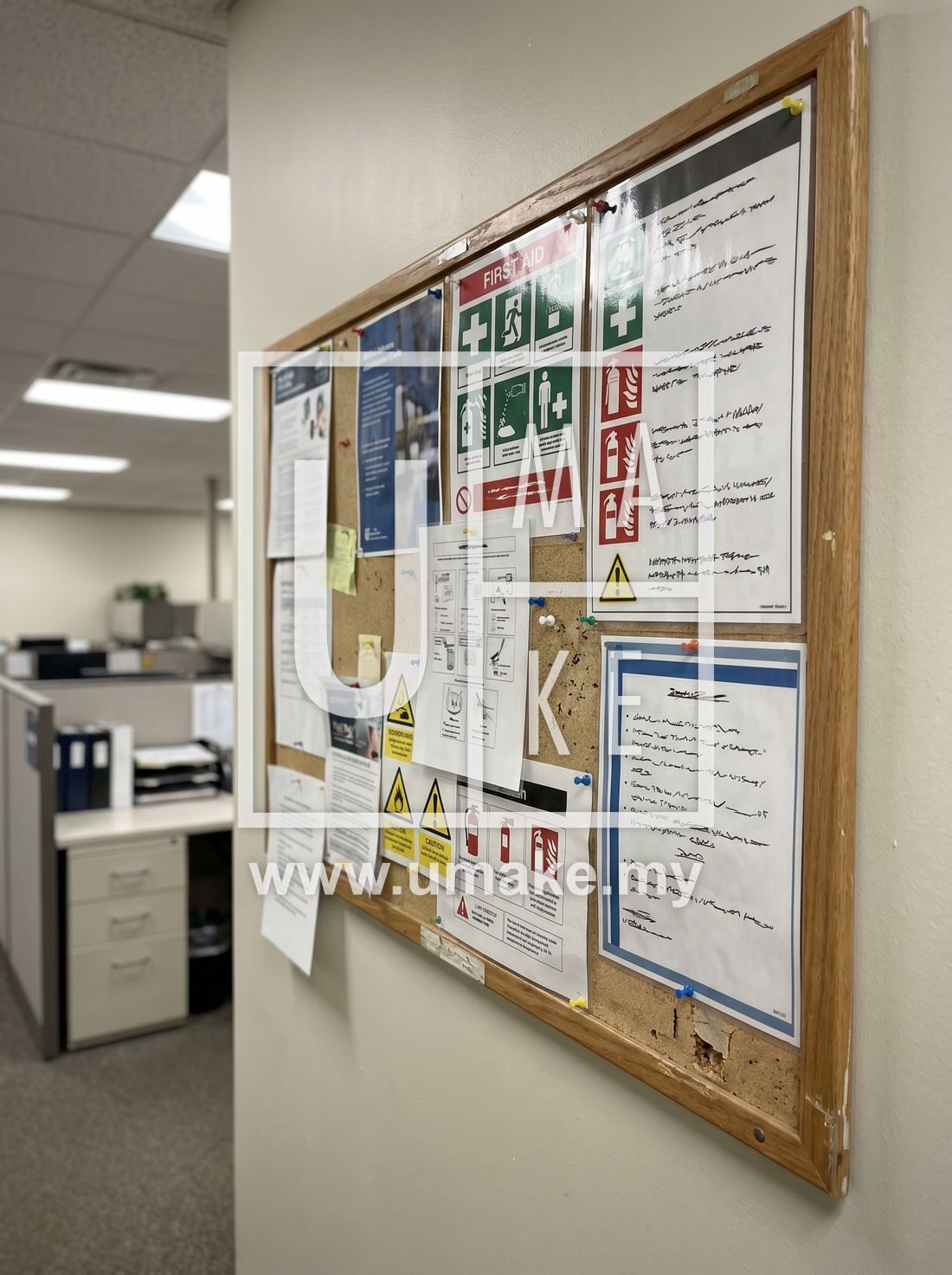 A workplace health and safety noticeboard