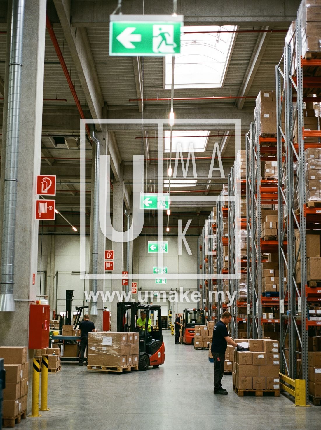 Warehouse exit and fire signs