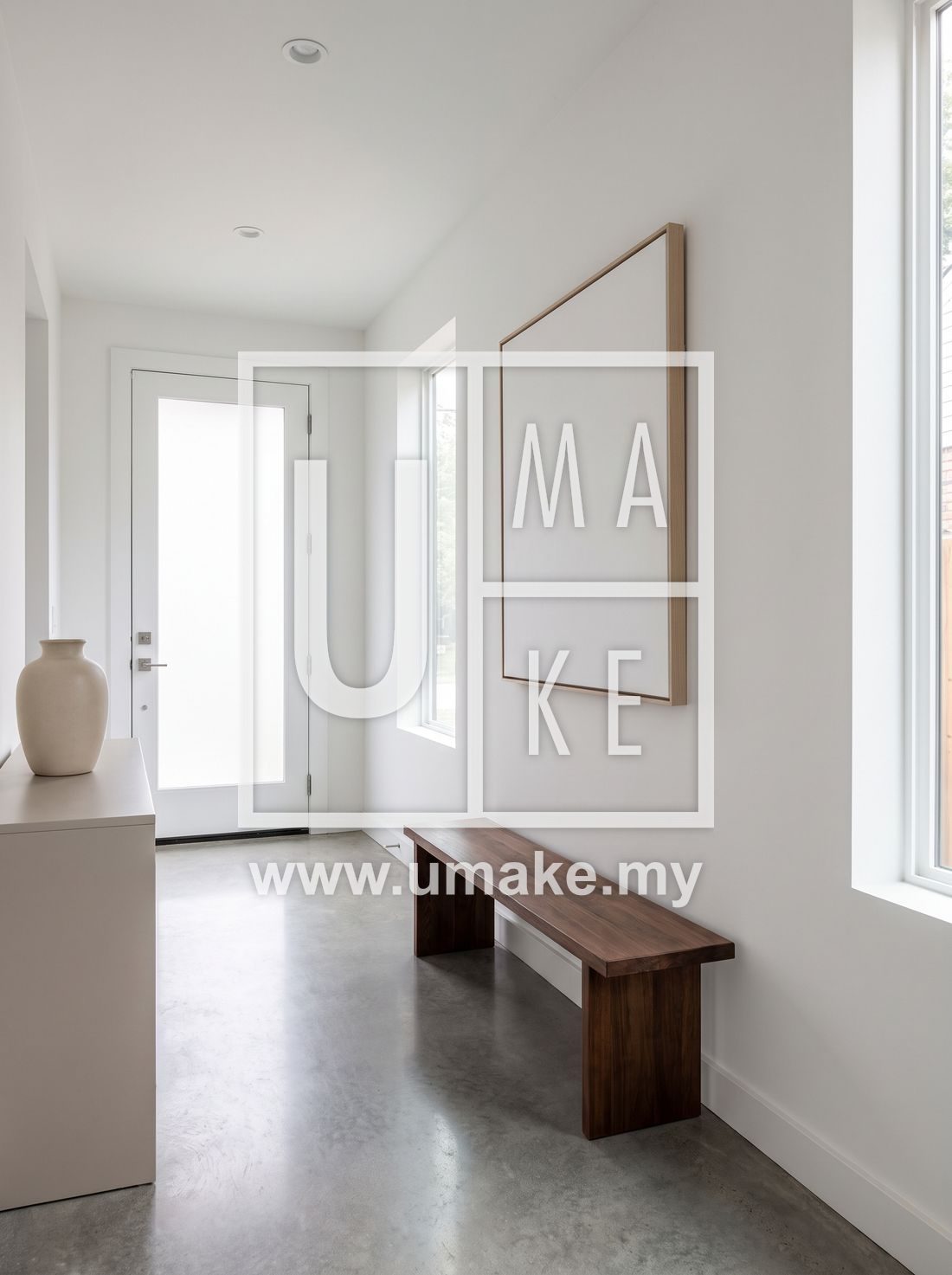 A modern minimalist home entrance hallway ready for decor