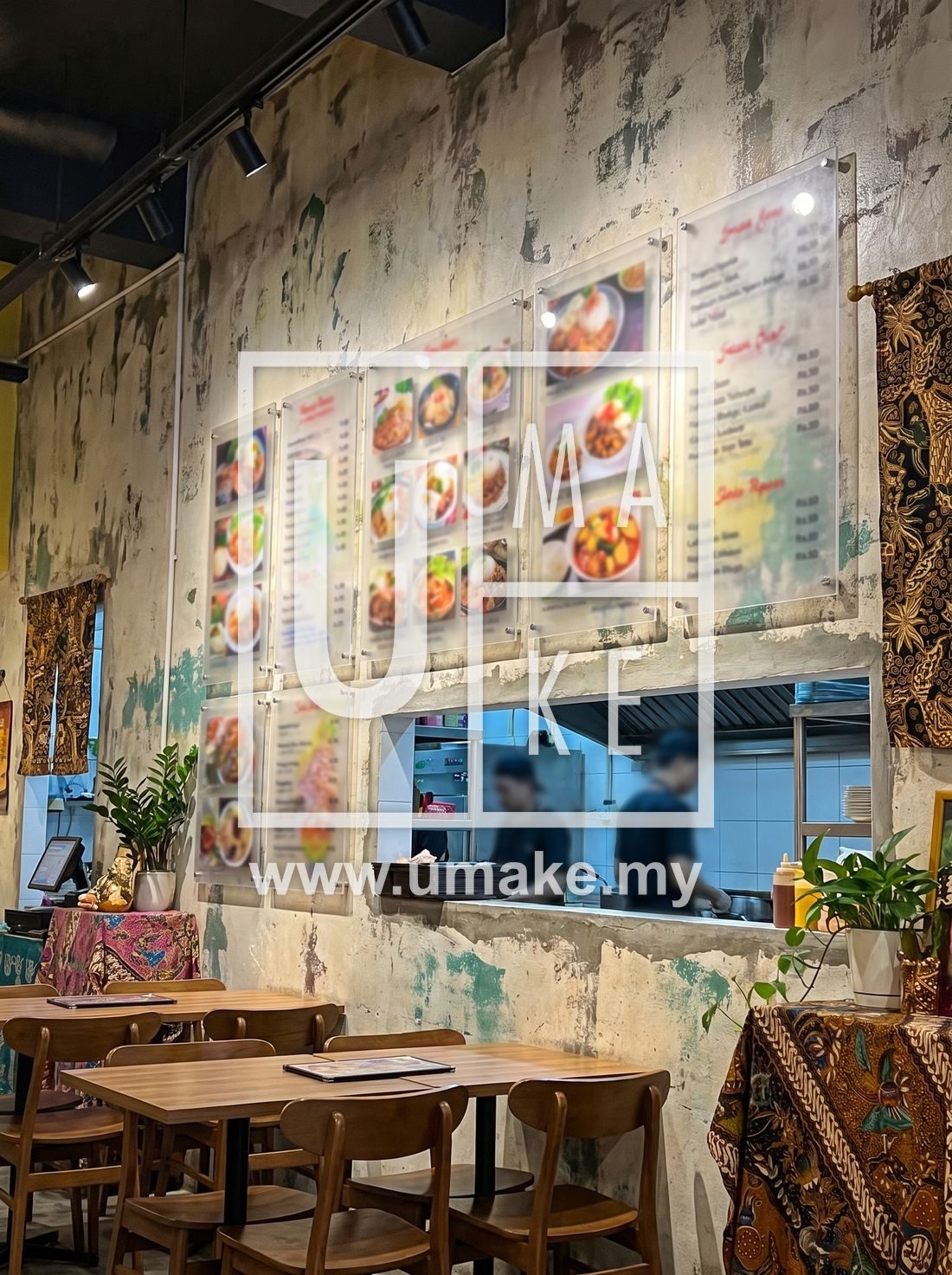 A Malaysian restaurant wall with acrylic menu boards