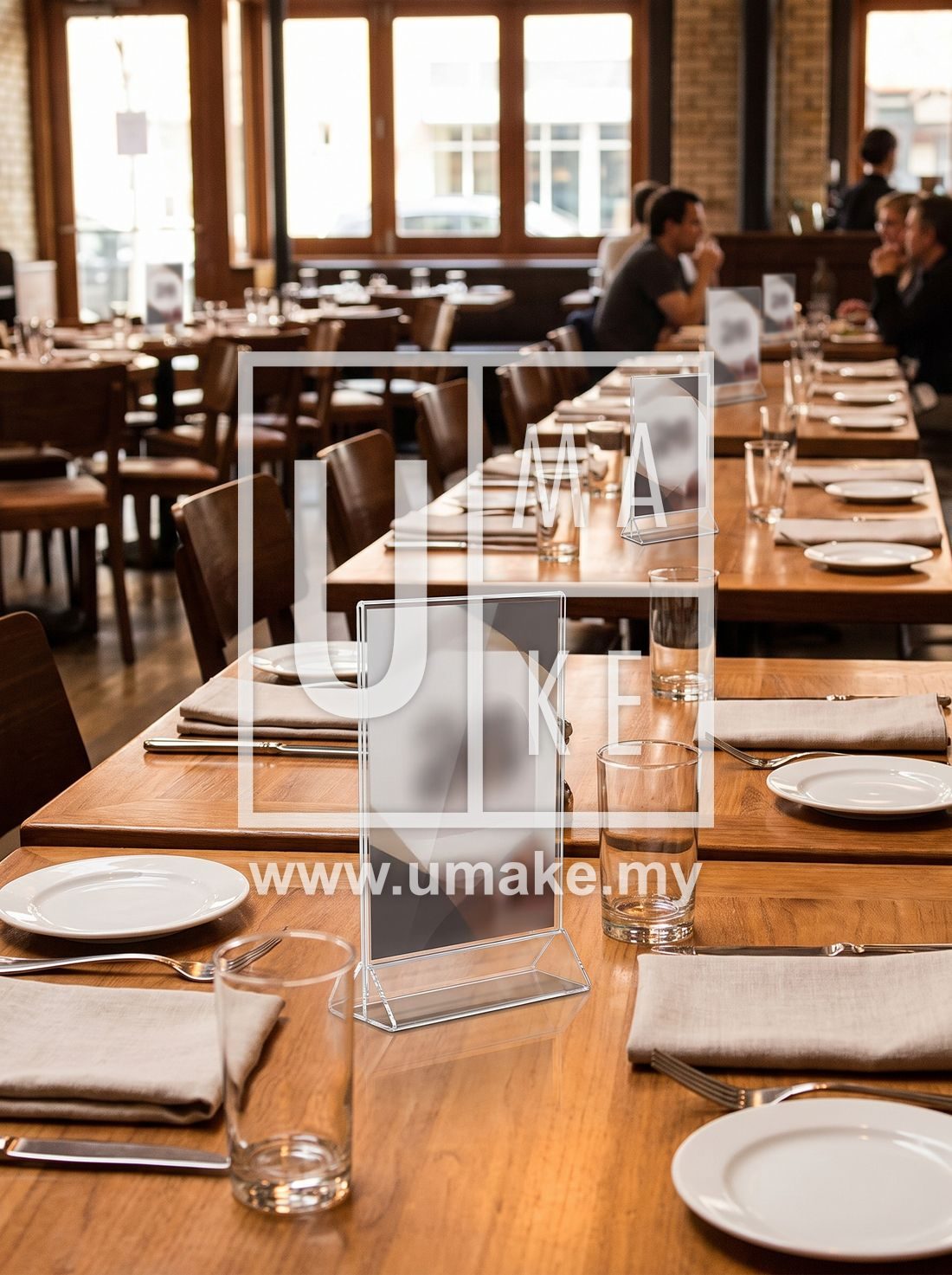 Acrylic table number stands on restaurant dining tables