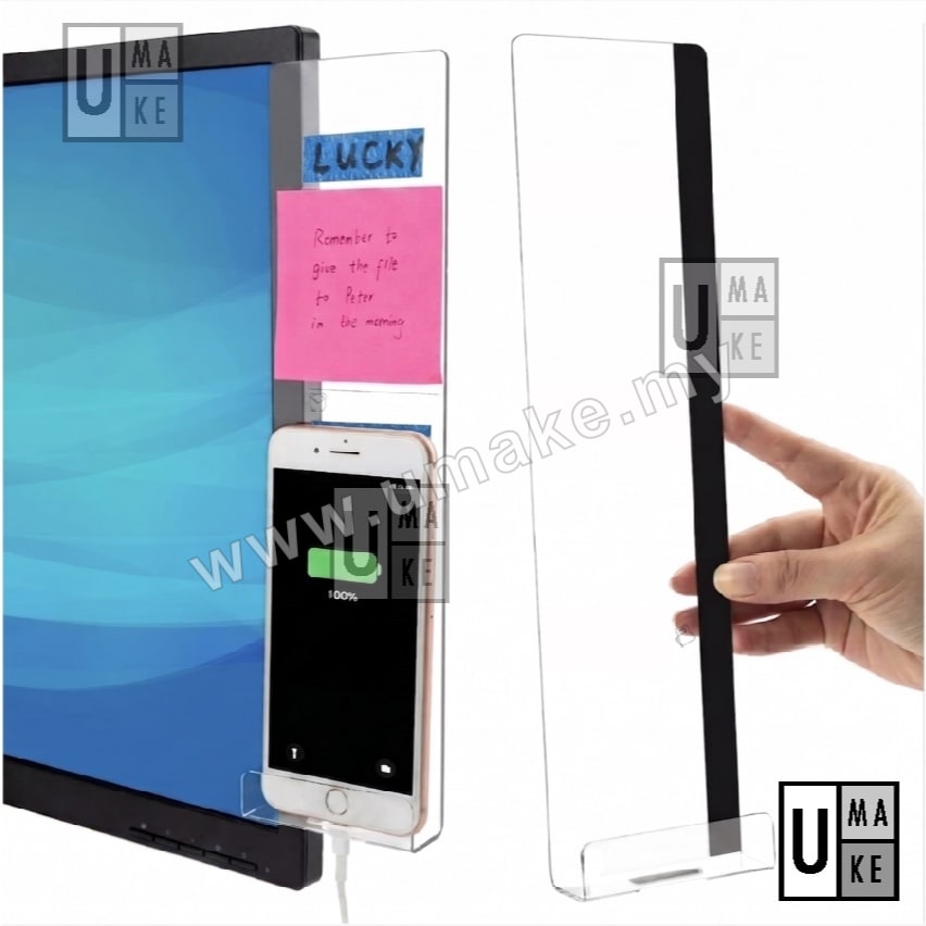 Papan Memo Monitor Akrilik | Papan Nota Tepi Komputer dengan Pemegang Telefon