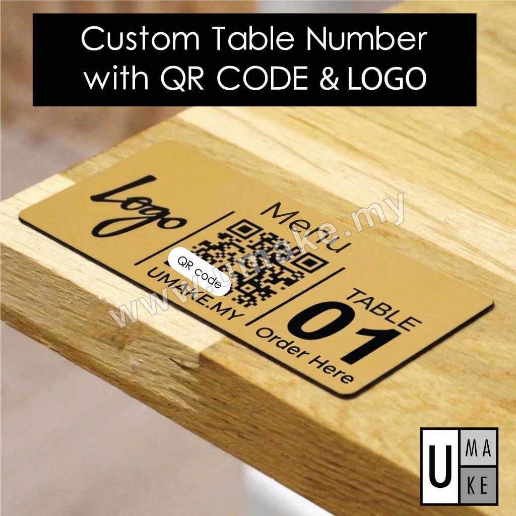 Plat Kod QR Ukiran Laser Custom | Tanda Menu & Pembayaran Restoran Kafe