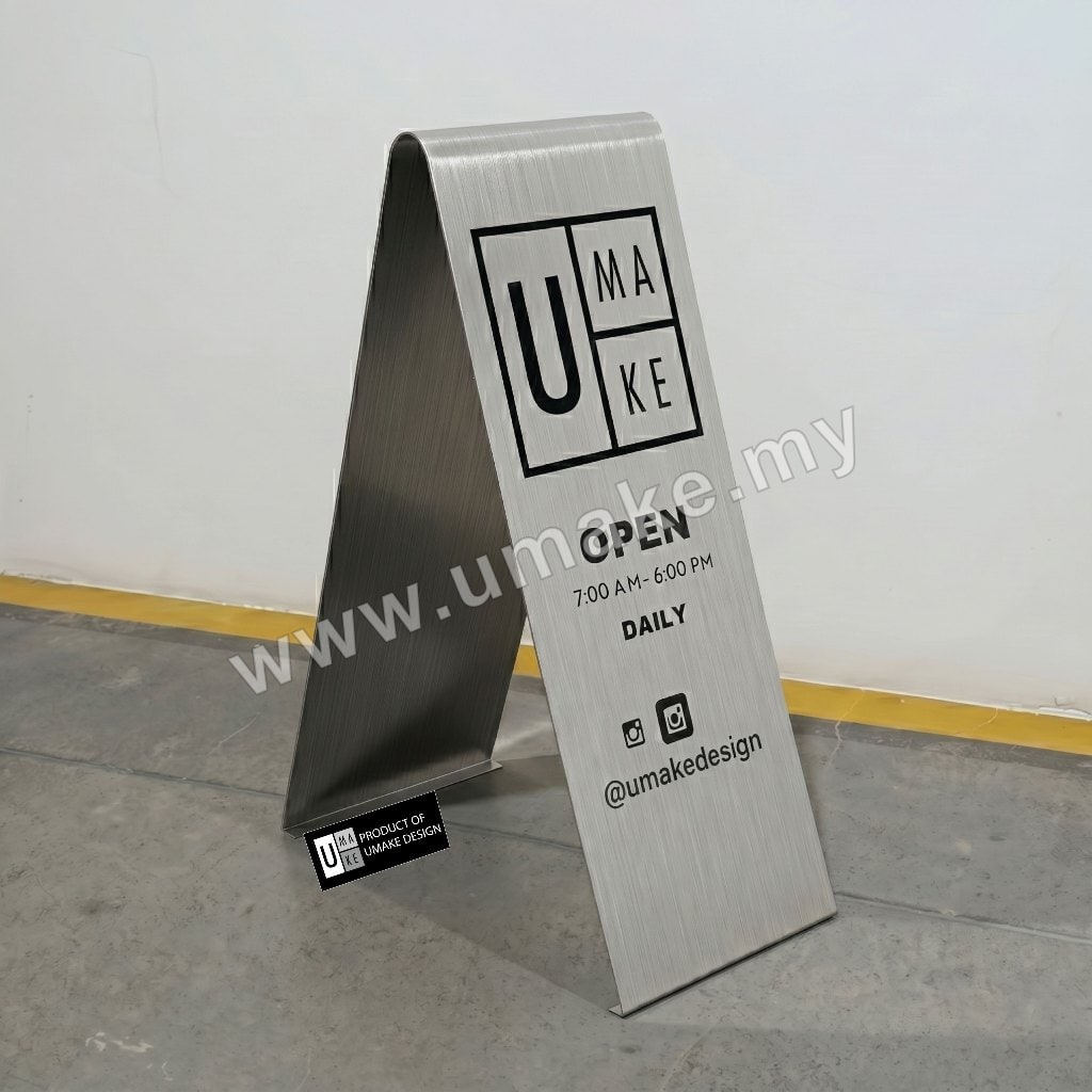 Papan Tanda Keluli Tahan Karat A-Frame Custom | Papan Paparan Berdiri A-Type (Gred 304)