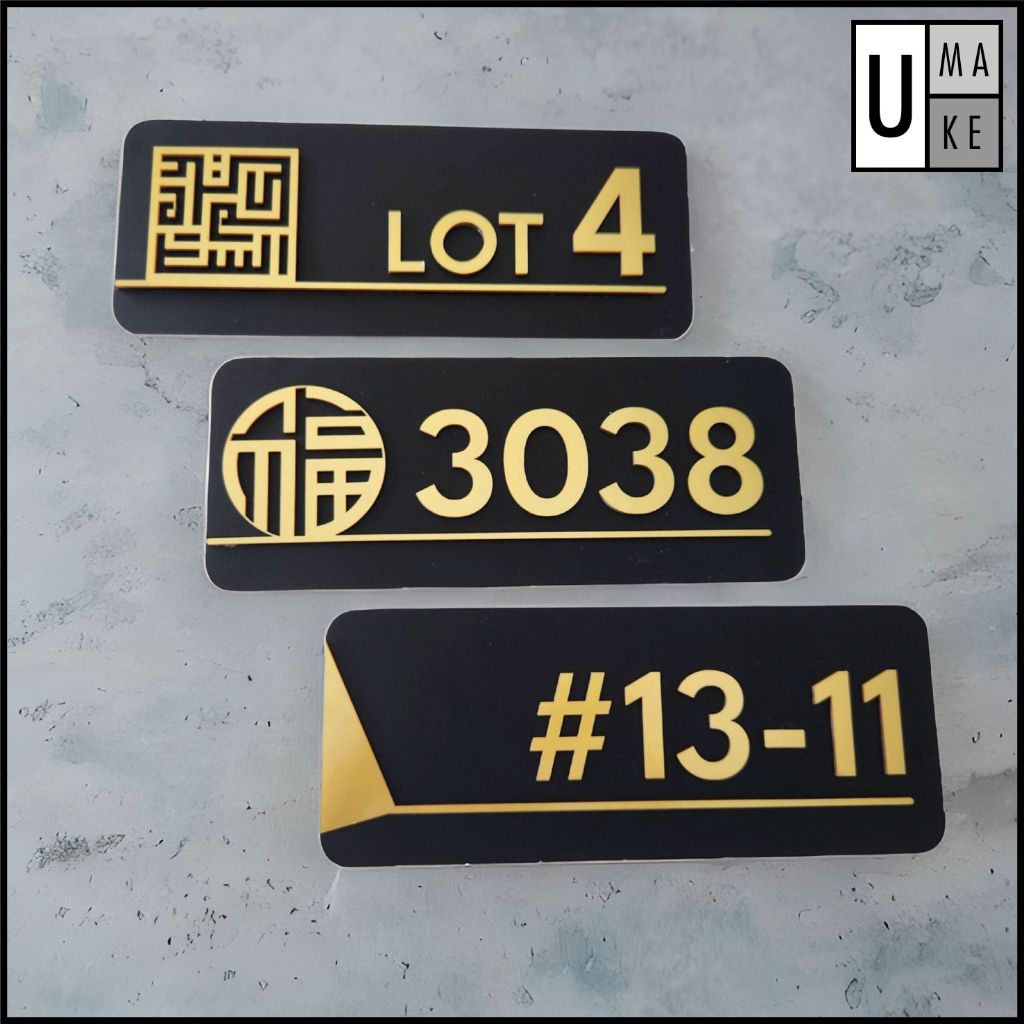 UMAKE BLack Gold Customize Acrylic House Number Plate Tanda Rumah 门牌 Room Number Office modern sign - Image 1