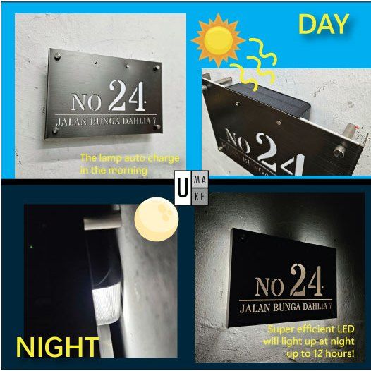 (Solar LED + Stainless Steel) Solar House Number Plate Customized & Address Sign 太阳能门牌 Outdoor Modern Tanda Rumah - Image 3