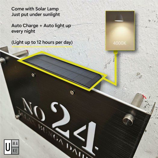(Solar LED + Stainless Steel) Solar House Number Plate Customized & Address Sign 太阳能门牌 Outdoor Modern Tanda Rumah - Image 4