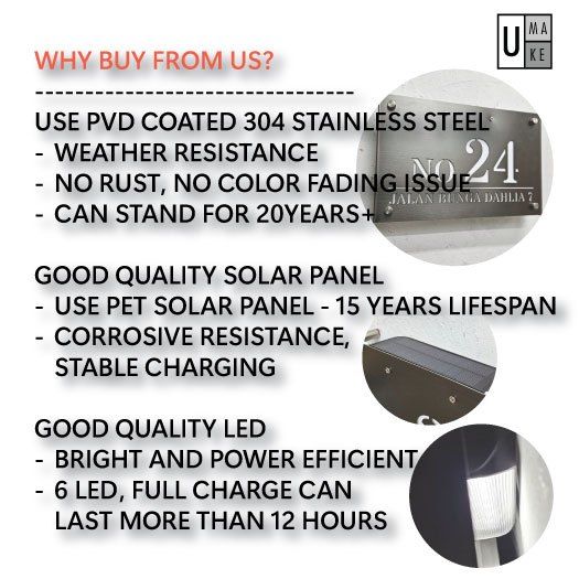 (Solar LED + Stainless Steel) Solar House Number Plate Customized & Address Sign 太阳能门牌 Outdoor Modern Tanda Rumah - Image 8