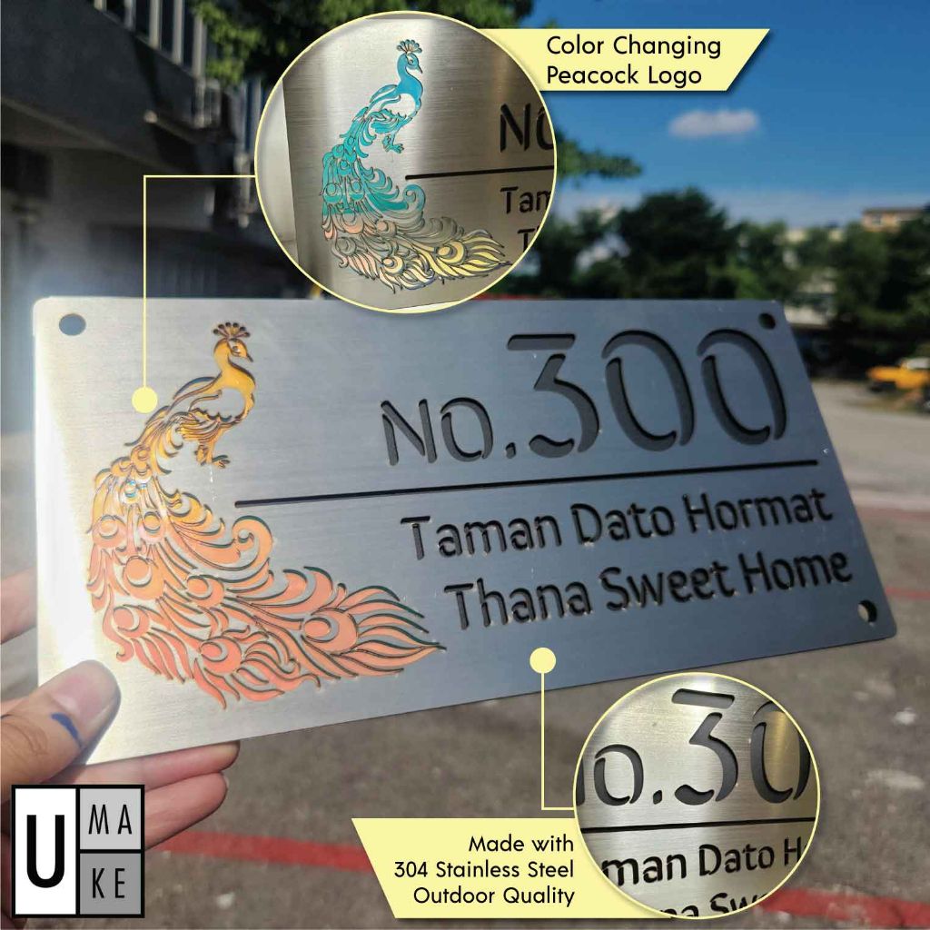 (Color Changing) Modern Peacock Stainless Steel House number plate/Rumah Nombor Plat/வீட்டு எண் - Image 1