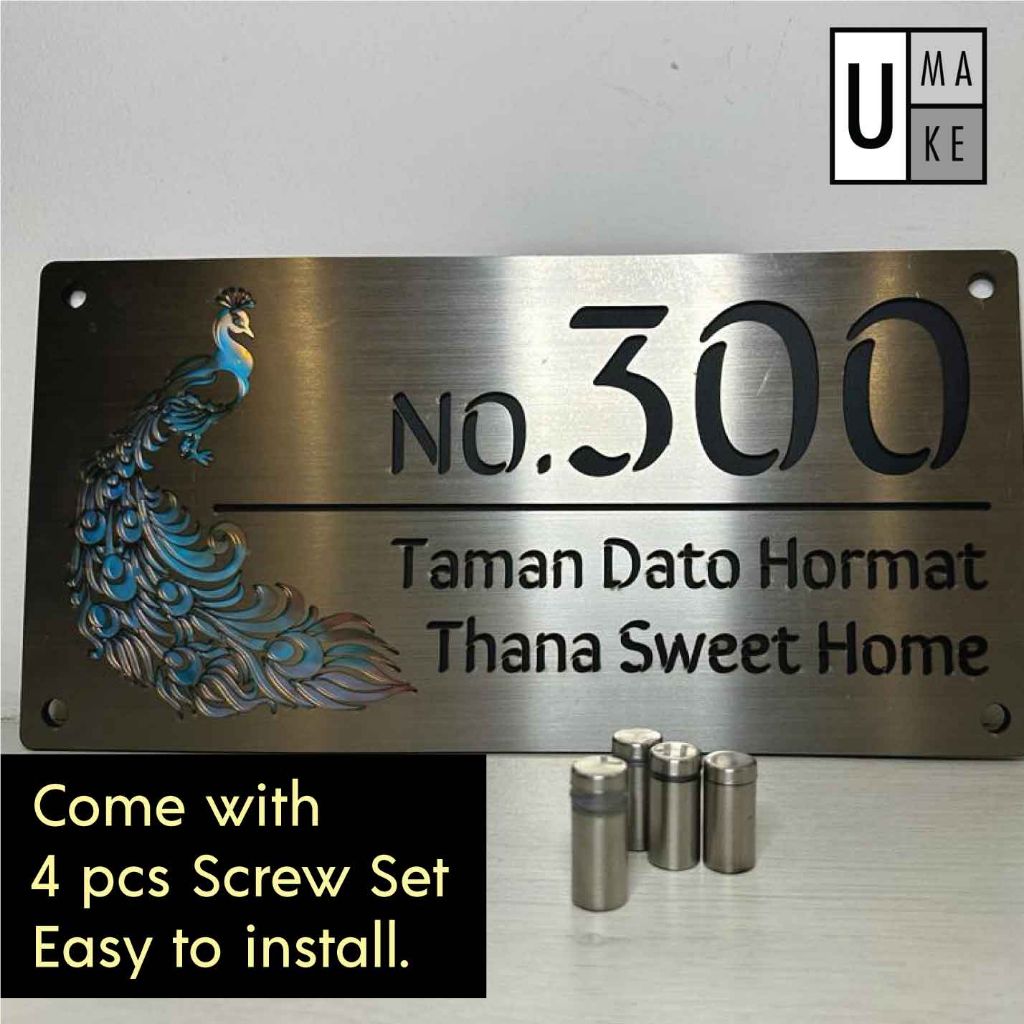 (Color Changing) Modern Peacock Stainless Steel House number plate/Rumah Nombor Plat/வீட்டு எண் - Image 4