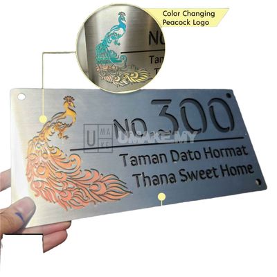 (Color Changing) Modern Peacock Stainless Steel House number plate/Rumah Nombor Plat/வீட்டு எண்