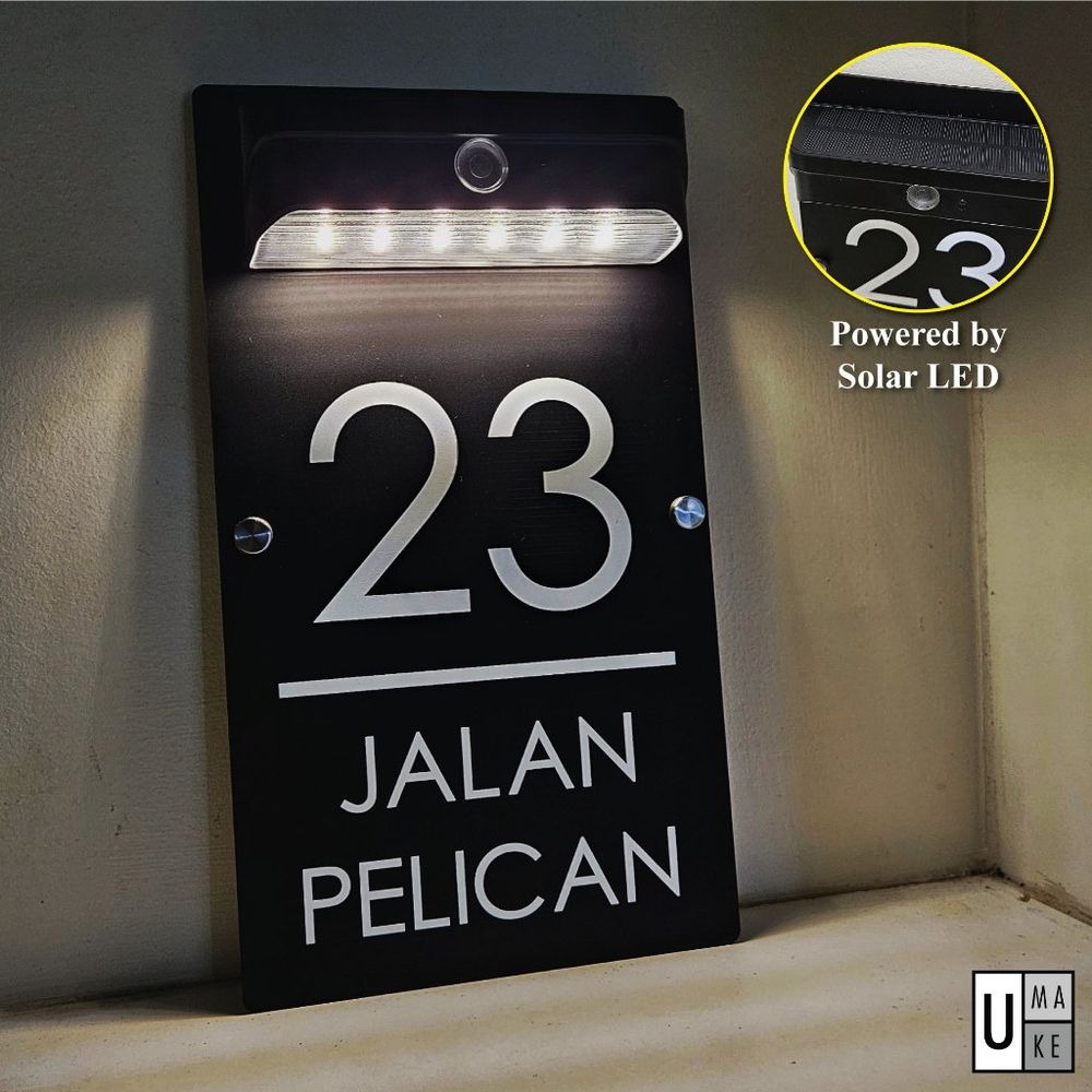 (SOLAR + LED) Customize SOLAR HOUSE NUMBER PLATE Doorplate Number Light Home Door Tanda Rumah Lampu - Image 1