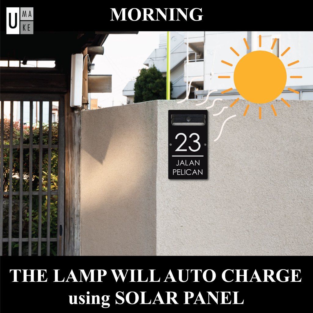 (SOLAR + LED) Customize SOLAR HOUSE NUMBER PLATE Doorplate Number Light Home Door Tanda Rumah Lampu - Image 2