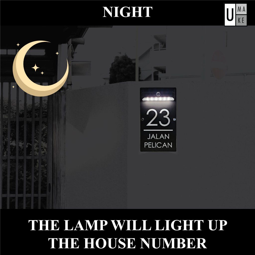 (SOLAR + LED) Customize SOLAR HOUSE NUMBER PLATE Doorplate Number Light Home Door Tanda Rumah Lampu - Image 3