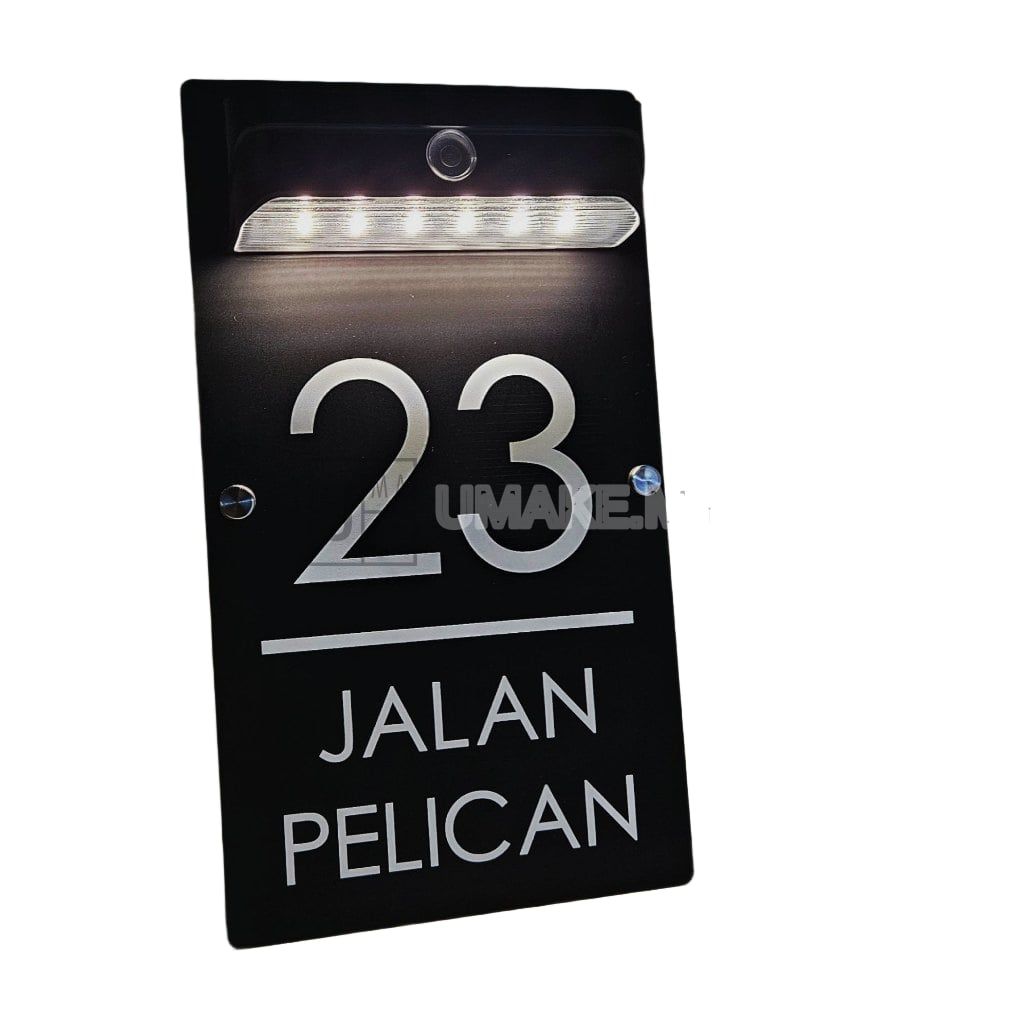 (SOLAR + LED) Customize SOLAR HOUSE NUMBER PLATE Doorplate Number Light Home Door Tanda Rumah Lampu