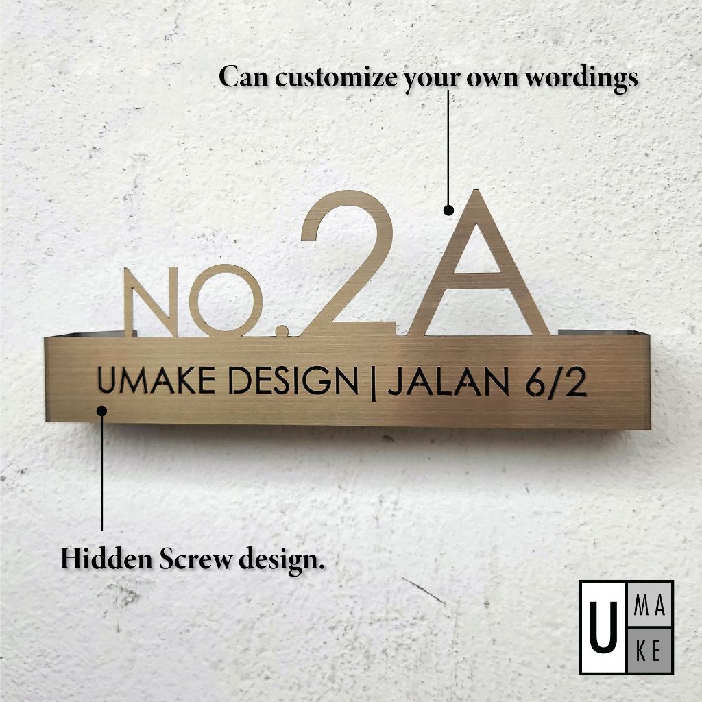 UMAKE Gold House Number Plate Stainless Steel Customized House Sign Signage | Tanda Rumah | 门牌 - Image 2