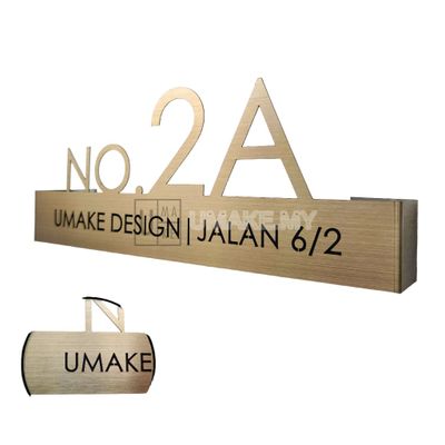 UMAKE Gold House Number Plate Stainless Steel Customized House Sign Signage | Tanda Rumah | 门牌