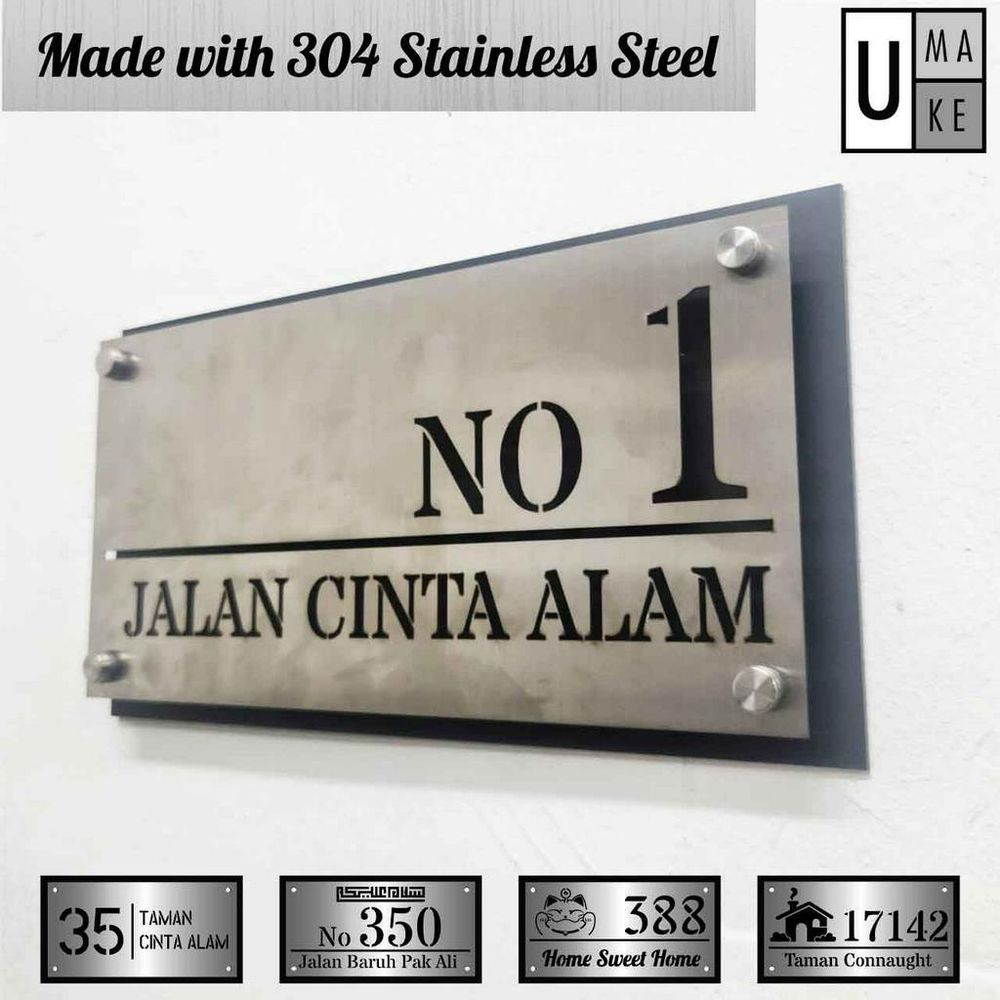 Stainless Steel 304 Laser House Plate Address Nombor Rumah Tanda Rumah 门牌 Metal Fully Customize - Image 1