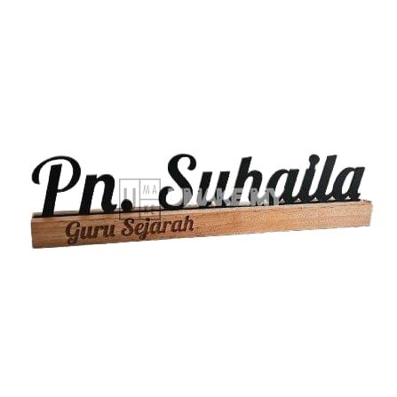 Wooden Desk Name Plate (Rubberwood + Acrylic)