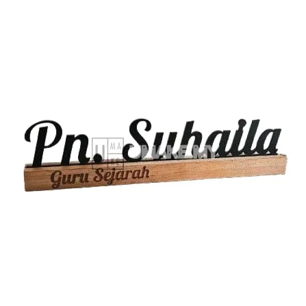 Wooden Desk Name Plate (Rubberwood + Acrylic)