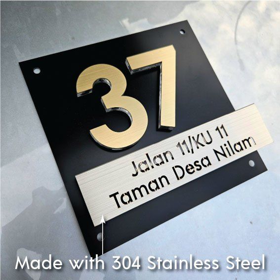 3D Modern Stainless Steel House Number Plate Address Sign Metal Tanda Rumah Nombor Rumah Besi 不锈钢门牌 (Fully Customized) - Image 3