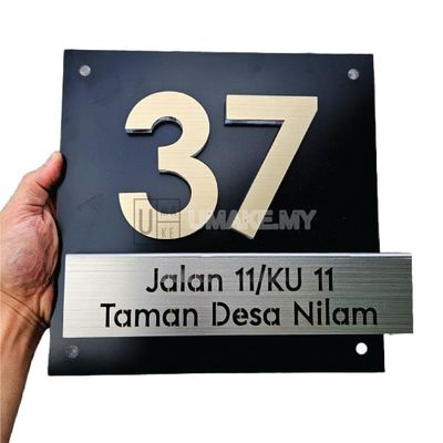 3D Modern Stainless Steel House Number Plate Address Sign Metal Tanda Rumah Nombor Rumah Besi 不锈钢门牌 (Fully Customized)