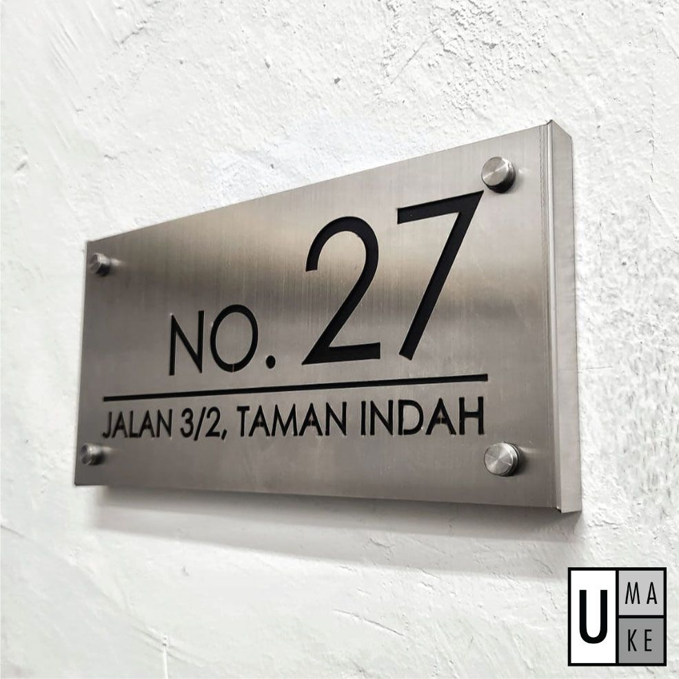 304 Stainless Steel 白钢 Laser House Numbers Plate Address Plate Modern Unique Standard Design Metal - Image 1