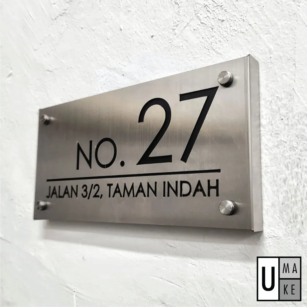 304 Stainless Steel 白钢 Laser House Numbers Plate Address Plate Modern Unique Standard Design Metal - Image 1